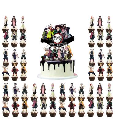 Educatgame 48 Anime Cupcake Toppers with 1 Happy Birthday Cake Topper Cute Anime Themed Party Supplies Perfect for Birthday Party Decorations (A)
