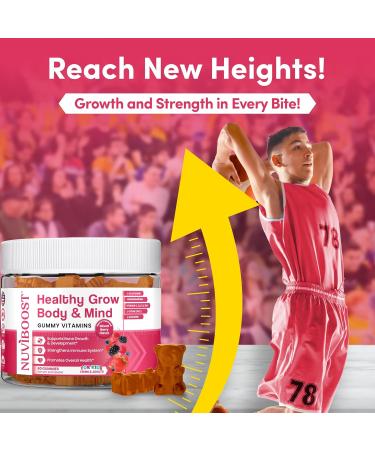 NUVIBOOST Healthy Grow Height Growth Gummies Rich in Calcium Vitamins C D3 K2 L-Arginine Ashwagandha and Others Boost Bone Health & Immunity Multivitamin for Kids 5+ Teens and Adults. - Buy Online on GoSupps.com