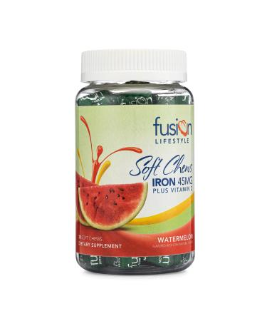 Fusion Lifestyle Iron Supplement for Women and Men, Watermelon Flavored Iron Soft Chew Plus Vitamin C for Iron Deficiency and Anemia, 1 Month Supply, 30 Count