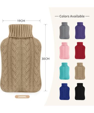 Samply 2L Hot Water Bottle with Knitted Cover in Khaki - Stay Cozy & Warm - Buy Online on GoSupps.com