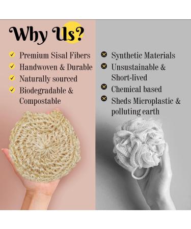 Turkish Style Sisal Loofah 2-Pack - Handwoven Agave Fiber Shower Sponge - Large Exfoliating Body Scrubber with Soap Pocket & Loop - Organic Vegan Bath Accessories - Buy Online on GoSupps.com