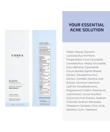 Codex Labs Shaant Balancing Foaming Face Cleanser - Oil Control & Pore Minimizer for Acne Prone Skin - Micellar Water Oil-Free Vegan Skincare (100ml - Buy Online on GoSupps.com