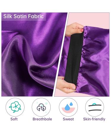 Extra Large Silk Sleep Cap for Women | Long Satin Bonnet with Wide Elastic Band | Comfortable Night Hat for Braids | Black Purple - Buy Online on GoSupps.com