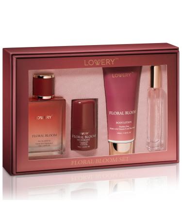 Womens Valentines Gifts Floral Bloom Perfume Set 4 in 1 Womens Perfume & Deodorant Eau de Parfum Fragrance Sets - Perfumes for Women Gift Set with Antiperspirant Stick Body Lotion & Mini Perfume - Buy Online on GoSupps.com