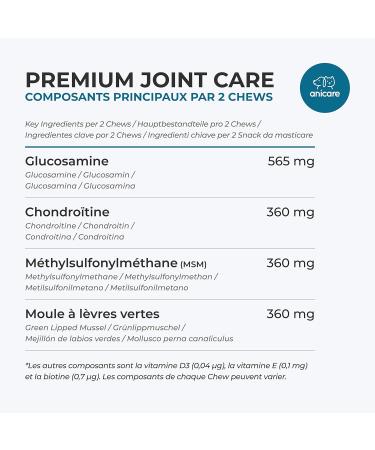 Anicare Premium Joint Care: Chewable Joint Treats! with Glucosamine Chondroitin MSM and Green-Lipped Mussels - Buy Online on GoSupps.com