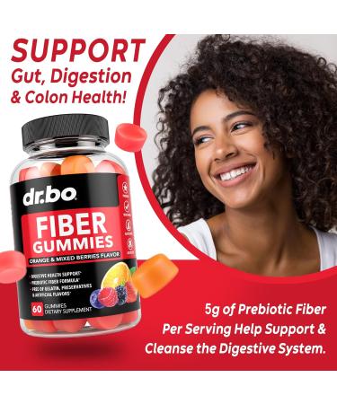 DR. BO Fiber Gummies Colon Cleanse & Ginger - Tasty Gummy Prebiotic Fiber Supplement - Bowel Movement Support for Gut & Stomach Cleansing - Buy Online on GoSupps.com
