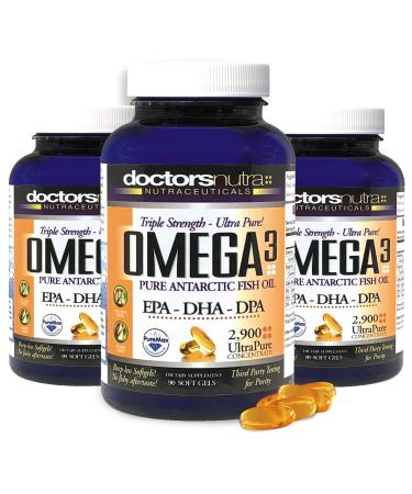 Doctors Nutra Nutraceuticals (Pack of 3) Natural Wild Omega 3 Fish Oil DPA Supplement 2 900 Milligrams Triple Strength Ultra Pure Concentrated EPA-DPA-DHA SoftGels with no Fish-Tasting Burps