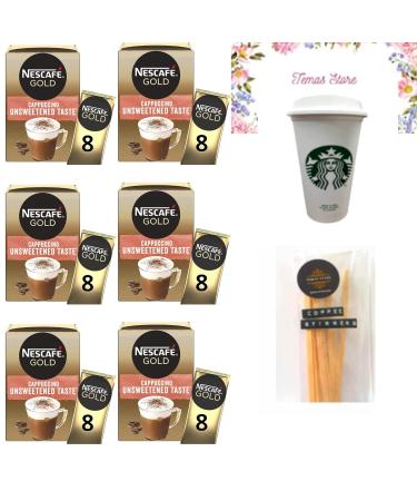 Nescafe Gold Cappuccino Unsweetened Taste Bundle With Reusable Coffee Cup & Coffee Stirrer Sticks | Cappuccino Sachets | Individually Wrapped Coffee Sachets | Compatible With Lovers Of Nescafe Gold - Buy Online on GoSupps.com