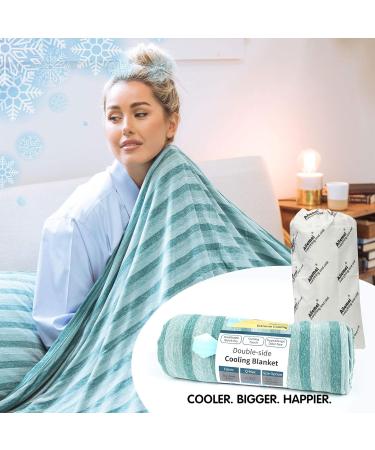 Double Sided Cooling Blanket - King Size 108x90 - Lightweight Breathable Oversize Blanket for Hot Sleepers - Green Stripe Design - Buy Online on GoSupps.com