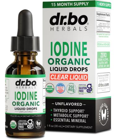 Iodine Liquid Drops Potassium Iodide - 1 Year Supply Pure Clear Organic Iodine Drops Supplement Plus Thyroid Support - Organic Potassium Iodide Liquid Supplement Tincture Thyroid Supplements 1 Fl Oz