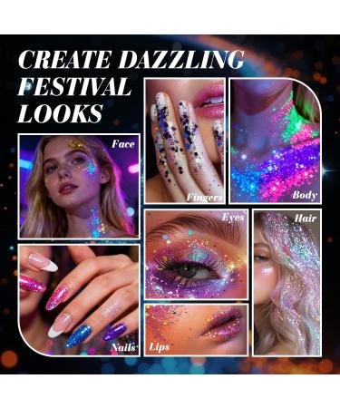 12 Couleurs Festival Paillettes Visage Fluorescent Paillette Paillettes Corps et Visage Mati re S cure R sistante Eau pour Adultes Soir e Festival Sc ne Maquillage Carnaval - Buy Online on GoSupps.com