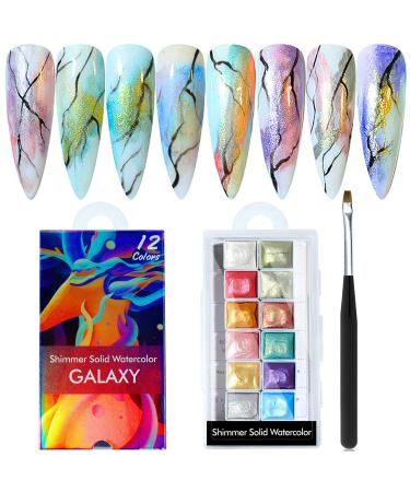 U-shinein 12 Colors Watercolor Nail Paint Powder Nail Art Painting Marble Powder Nail Blooming Chrome Pearlescent Holographic Solid Blossom Nail Glitter Powder Art Nail Paint Diy Manicure With Brush Color 02 - Buy Online on GoSupps.com
