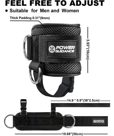 POWER GUIDANCE Ankle Strap for Cable Machine Professional Kickback Ankle Strap for Glute Workouts  Leg Extensions - Adjustable Strap with D-Rings Black - Pair - Buy Online on GoSupps.com
