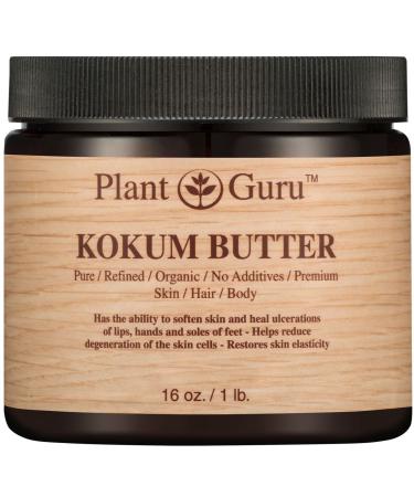 Raw Kokum Butter 16 oz. / 1 lb. Jar - 100% Pure Natural Cold Pressed - Great for Skin Body and Hair Moisturizer DIY Creams Balms Lotions and Soap Making.