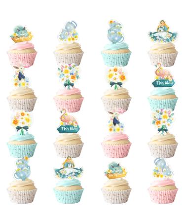 Alice Wonderland Cupcake Topper Spring Easter Party Decoration Girls Tea Party Cake Decoration Girls Birthday Party Supplies