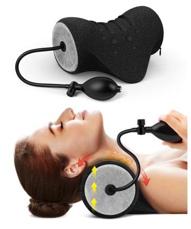 Neck Stretcher with Height Adjustable,Neck and Shoulder Relaxer Portable Cervical Traction Device Neck Posture Corrector Chiropractic Pillow for TMJ Pain Relief and Cervical Spine Alignment-Grey