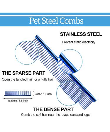 Pet Hair Remover Brush Bundle - Deshedding Brush, Undercoat Rake, Slicker Brush, Stainless Steel Comb - Dog and Cat Grooming Tool Set for Long, Medium, Short Hair - Blue - Buy Online on GoSupps.com