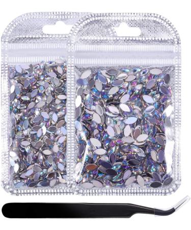 2000 Pieces Shiny AB Rhinestones Flat Back with Tweezer Horse Eye Rhinestones Nail Rhinestones Gems Decorations for Nail Supplies Crafts - Buy Online on GoSupps.com