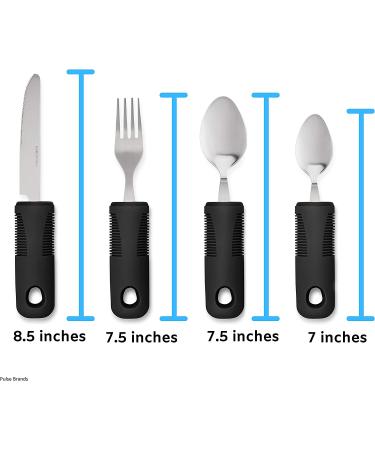 Adaptive Utensils 4-Piece Kitchen Set for Hand Tremors, Arthritis, Parkinson's and Elderly | Non-Weighted, Non-Slip Handles | Stainless Steel Knife, Fork, Spoons (Black) - Buy Online on GoSupps.com