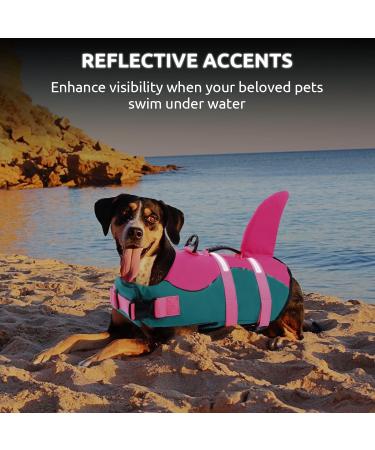 Cit toile Dog Life Jacket - Lightweight & Safe Swimming Vest for Small Medium & Large Dogs - Denim Blue & Pink - Reflective Handle for Water Sports - Buy Online on GoSupps.com