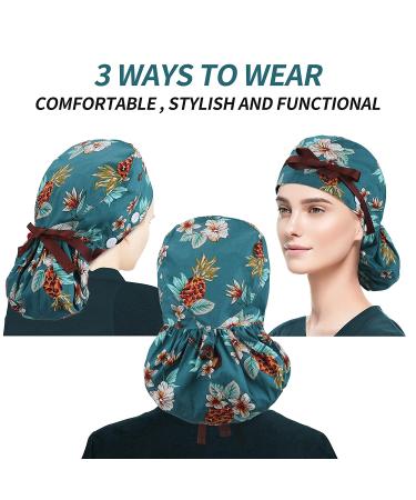 ABAMERICA Satin Lined Scrub Cap with Button & Ponytail Holder - Adjustable Long Hair Hat for Women - Buy Online on GoSupps.com