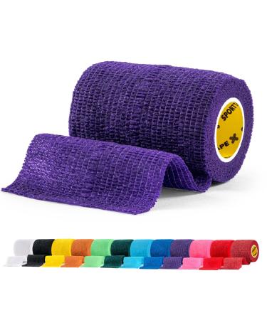 SPORTTAPE Self-Adhesive Football Sock Tape | 7.5cm x 4.5m - Purple | Cohesive Bandage - Pet Bandage Vet Wrap for Dogs & Horses | Compression Bandage Shin Pad Tape & Football Ankle Tape - Single Roll Purple 7.5x450 cm (Pack of 1)