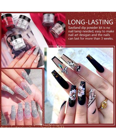 10 Colors Saviland Dip Powder Nail Kit - Glitter Brown Nude Black White Dipping Powder French Manicure Set - Includes Base, Top Coat, Activator Brush - No Nail Lamp Needed - Buy Online on GoSupps.com