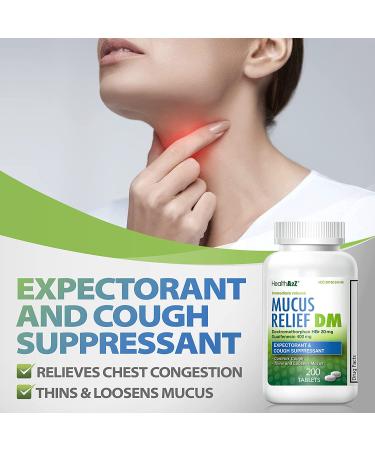 HealthA2Z Mucus Relief DM 200 Count - Dextromethorphan HBr 20mg, Guaifenesin 400mg - Generic Mucinex DM Cough Relief - Buy Online on GoSupps.com
