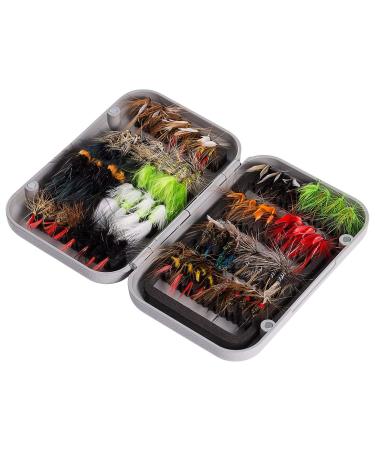 BASSDASH Fly Fishing Flies Kit Fly Assortment Trout Bass Fishing with Fly Box, 36/64/72/76/80/96pcs with Dry/Wet Flies, Nymphs, Streamers, Popper 64 pcs assorted flies kit with magnetic fly box