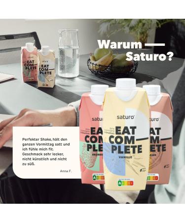 Saturo Vegan Meal Replacement Test Package - 24x330ml | 26 Nutrients & 330kcal in Strawberry Chocolate & Vanilla Flavors | Ideal for Healthy Living & International Shipping - Buy Online on GoSupps.com