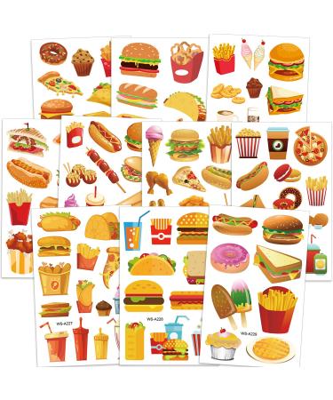 Konsait Food Temporary Tattoos for Kids  Ice Cream Hamburger French Fries Donuts Fake Waterproof Tattoo Stickers for Children Girls Boys Birthday Party Summer Party Cosplay Supplies