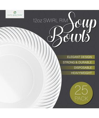 Elite Selection Pack of 25 White Soup Bowls With Silver Swirl 12 Oz. - Buy Online on GoSupps.com