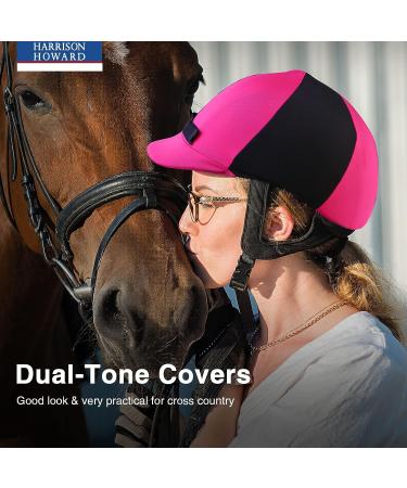 Harrison Howard Elasticity Equestrian Riding Helmet Cover | Cerise Pink/Black - Buy Online on GoSupps.com
