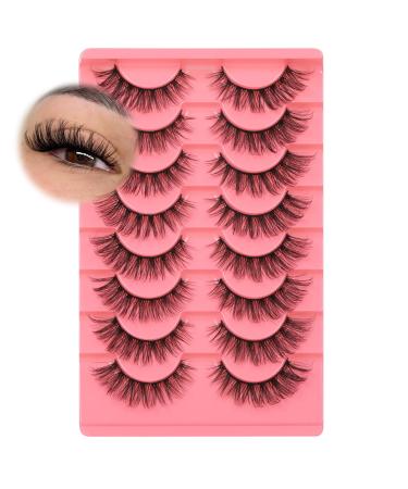 JIMIRE Lashes Fluffy Natural Look Wispy Russian Strip Faux Mink Lashes Cat Eye 14MM False Lashes 8 Pairs Pack