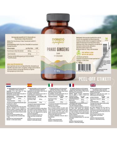 Panax Ginseng Root Powder from Extract | 100g - With Measuring Spoon 10% Ginsenosides - 50 Day Supply | Vegan Dorado Superfoods - Buy Online on GoSupps.com