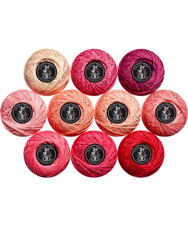 Crochet Thread 10 Balls Cardinal Size 8 for Crochet Hardanger Cross Stitch Needlepoint Hand Embroidery (Pink Series) pink series-5g size8