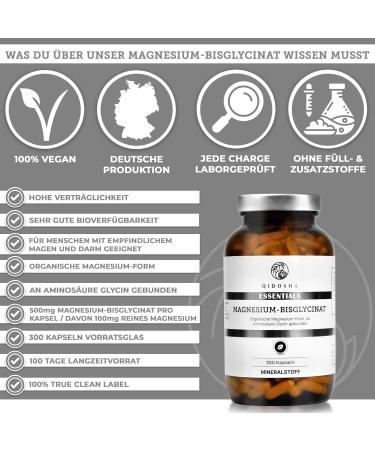 Qidosha Magnesium Bisglycinate Capsules - 300 Organic Magnesium Gummies (1500 mg) for Optimal Health | Pharmacy Glass Packaging - Buy Online on GoSupps.com
