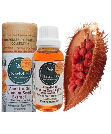 Nativilis Amazonian Urucum Seed Extract Annatto Oil 30 ml (Bixa orellana L.) Emolient for Suncream Lotion Brazilian Bio-Natural Skin Tanning Oil - Copaiba Benefits