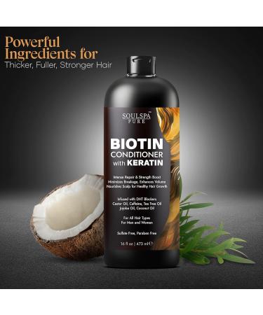 Biotin Conditioner with Keratin - Intense Repair & Strength Boost for Healthy Hair Growth Tea Tree Oil & DHT Blockers - 16 fl oz for Men & Women - Buy Online on GoSupps.com