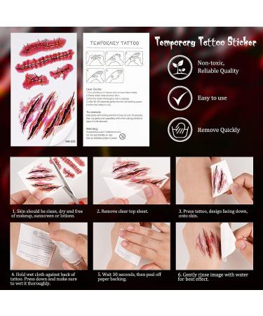 NiHome Halloween Horror Temporary Tattoo Set - 40 Realistic Fake Zombie Blood Wound Scar Decals for Costume Cosplay and Party Makeup - Buy Online on GoSupps.com