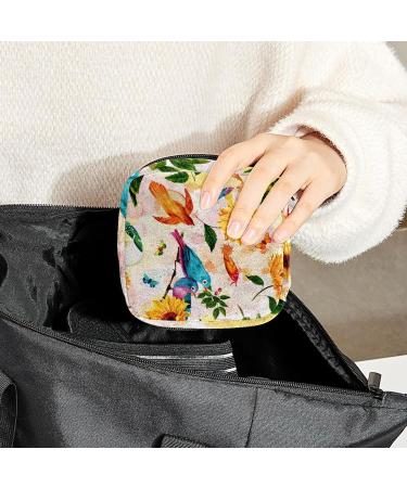 GIAPB Period Bag - Sanitary Napkin Storage & Travel Makeup Bag - Bird Sunflower Flowers Design - Buy Online on GoSupps.com