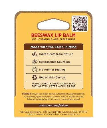 Burt's Bees Beeswax Lip Balm Lip Moisturizer With Responsibly Sourced Beeswax Tint-Free Natural Conditioning Lip Treatment 1 Tube 0.15 oz. original peppermint 0.15 Ounce (Pack of 1) - Buy Online on GoSupps.com