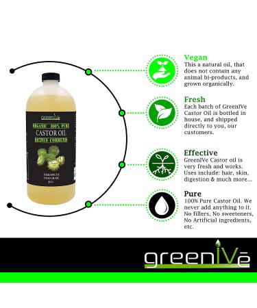 GreenIVe 100% Pure Cold Pressed Castor Oil - Hexane Free, 32 oz - Available Exclusively on Amazon - Buy Online on GoSupps.com