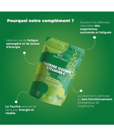 DIETI NATURA - Taurine And Vitamin C - Anti-Fatigue - Energy Booster - Natural Defense Support - Non-GMO & Gluten Free - Vegan - Made in France - 120 Capsules - Buy Online on GoSupps.com