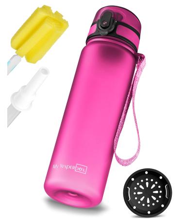 My Vesperbox Minny Leakproof Bottle 350ml 500ml with Straw and Strainer Kids Water Bottle BPA Free Ideal for Kindergarten School Cycling Outdoors (500ml Pink)
