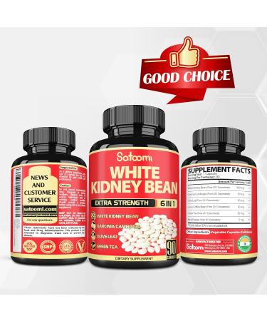 Buy 6 in 1 White Kidney Bean Extract Capsules - 90 Count for Carb Control | Extra Blend with Olive Leaf Green Coffee & Green Tea - 3 Month Supply - Buy Online on GoSupps.com