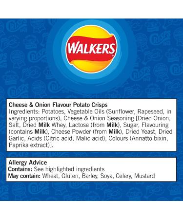 Walkers Cheese and Onion Vegetarian Multipack Crisps Ideal for Lunch and Snacking 12x25 g (Pack of 2) 25 g (Pack of 24) - Buy Online on GoSupps.com