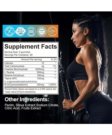 Creatine Monohydrate Gummies 5000mg - Sugar Free Vegan 120 Chewable Gummies for Muscle Support & Energy Boost - Blueberry Flavor - Buy Online on GoSupps.com