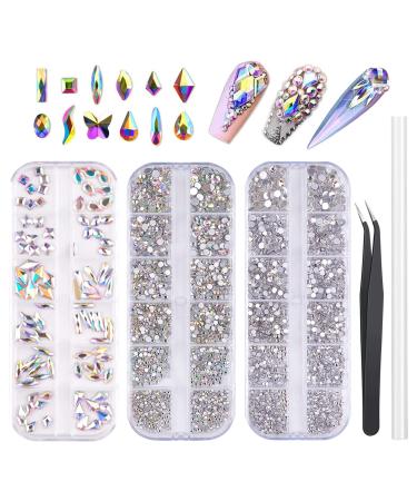 FITDON Nail Rhinestones Set, Multi-shapes Glass Crystal AB Rhinestones & Crystals AB Nail Art Rhinestones & Clear Nail diamond for Nail Decoration DIY Jewel Charms Accessories Supplies - Buy Online on GoSupps.com