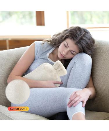 2L Premium Natural Rubber Hot Water Bottle with Faux Fur Cover - Pain Relief & Gift Idea - White 1Pcs - Buy Online on GoSupps.com